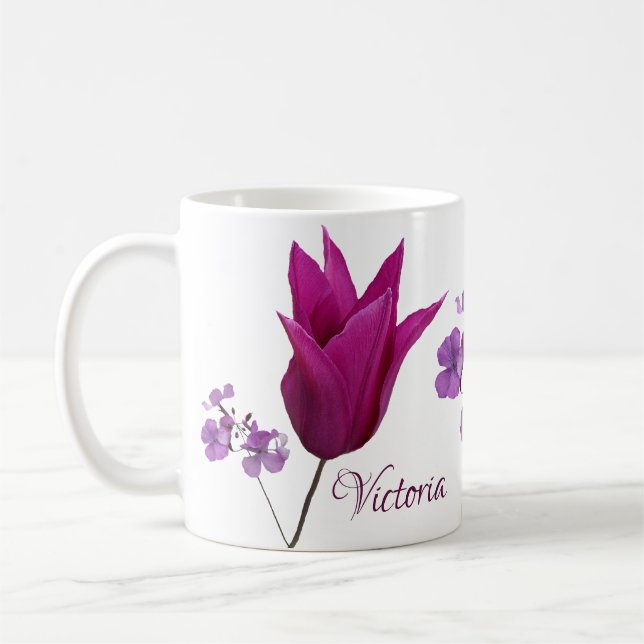 Lila Frühlingsblumen, viktorianischer Name Kaffeetasse (Links)
