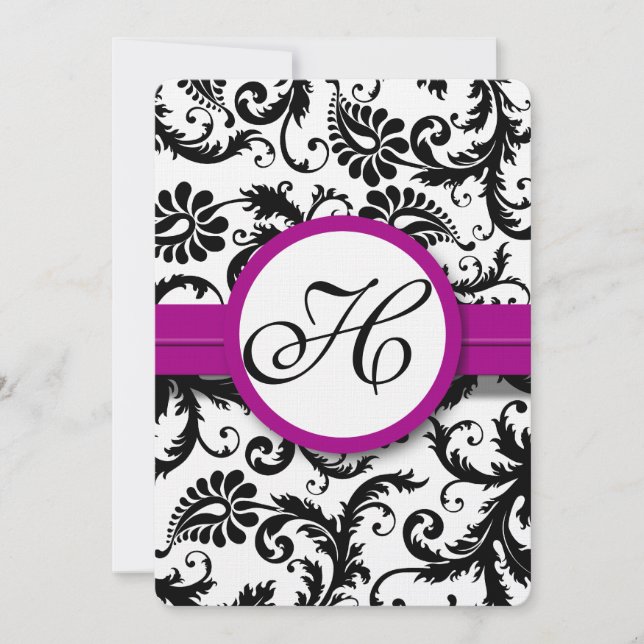 Lila Fuchsia Damask Swirl Hochzeitseinladungen Einladung (Vorderseite)