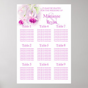 Lila fuchsia Hochzeitstisch-Planer 1-9 Poster