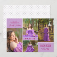 Lila Fuchsia Minimal Foto-Collage Sweet Sixteen