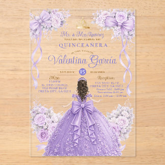 Lila Fuchsiakrone Gold Quinceañera-Kleid Geburtsta Acryleinladungen