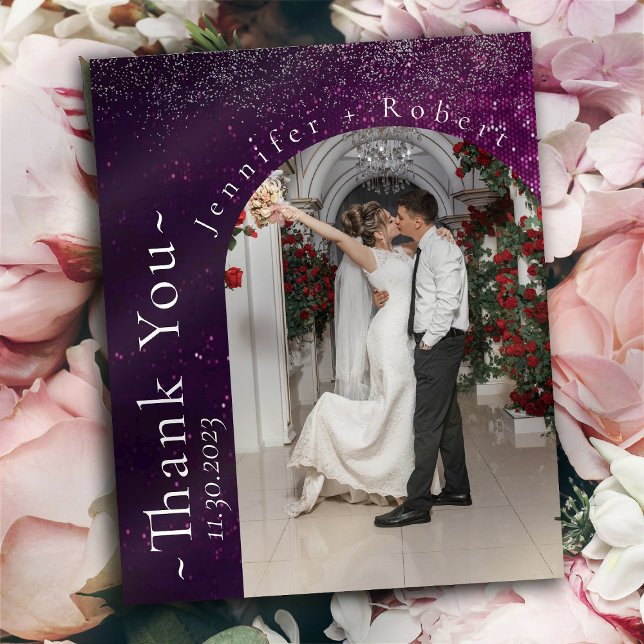 Lila Funkelnd Budget Hochzeit Dankeschön Karten (Von Creator hochgeladen)