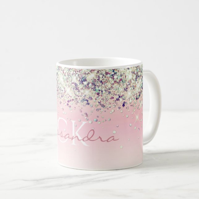 Lila Funkelnd Glitzer Mit Monogramm Girl Pink Coff Kaffeetasse (VorderseiteRechts)