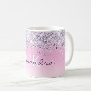Lila Funkelnd Glitzer Mit Monogramm Girl Pink Kaffeetasse