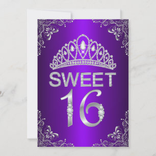 Lila funkelnde Diamantentiarra Sweet 16 Einladung