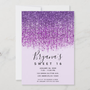 Lila funkelnde Glitter Sweet 16 Geburtstagsfeier Einladung