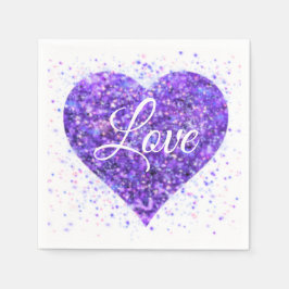 Lila funkelndes Herz, Liebe Glitzer Valentine Serviette