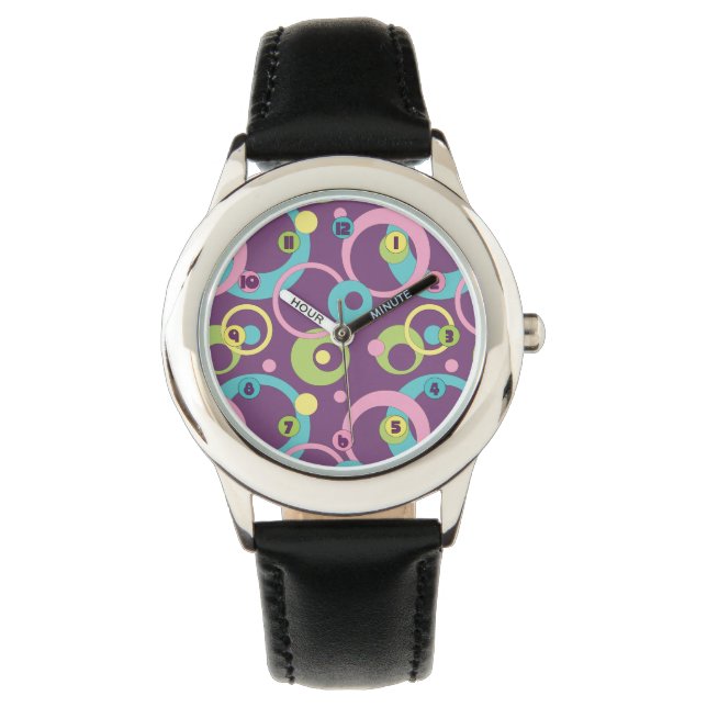 Lila Funky Circles Watch Armbanduhr (Vorderseite)