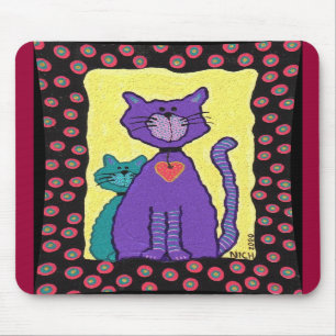 Lila Funky Katze u. Kitty - mousepad