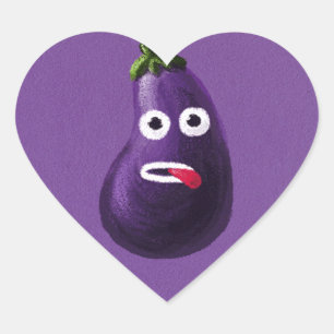 Lila Funny Cartoon Eggplant Herz-Aufkleber