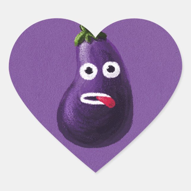 Lila Funny Cartoon Eggplant Herz-Aufkleber (Vorderseite)