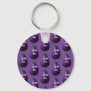 Lila Funny Cartoons Eggplant Muster Schlüsselanhänger