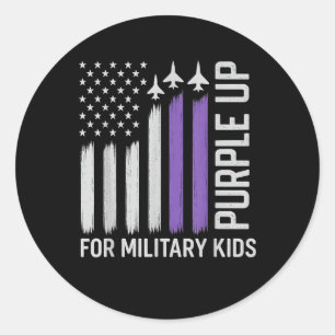 Lila für Militärkids-Fahne der USA Runder Aufkleber