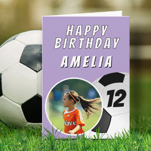 Lila Fußball Foto Geburtstag Karte