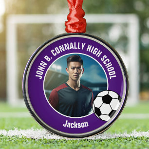 Lila Fußballspieler-Foto-Hochschul-Weihnachten Ornament Aus Metall