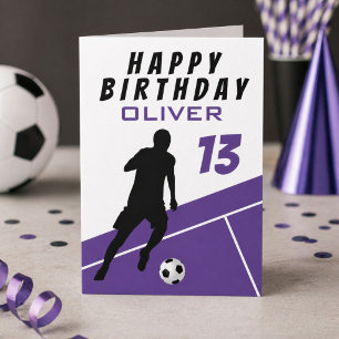 Lila Fußballspieler Fußball Ball Junge Geburtstag Karte