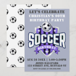 Lila Fußballthema Geburtstagsparty Einladungen