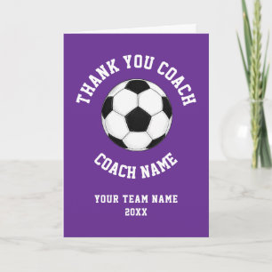 Lila Fußballtrainer-Team-Würdigung Dankeskarte