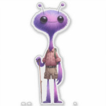 Lila Fuzzy Alien Hiker Sticker