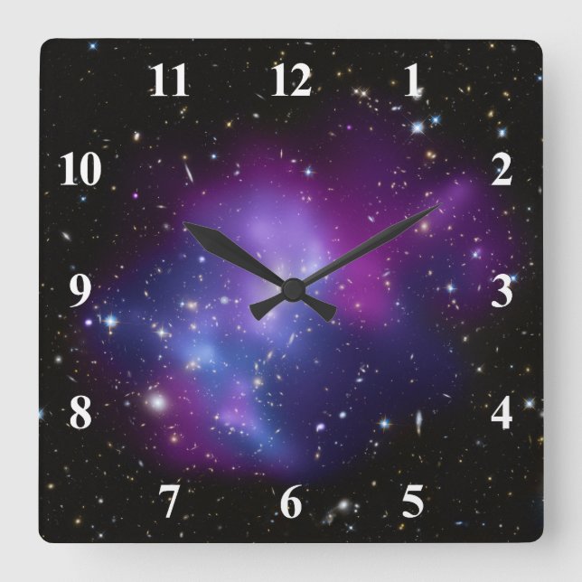 Lila Galaxie-Cluster-Wall-Uhr Quadratische Wanduhr (Vorderseite)
