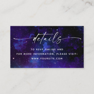 Lila-Galaxie-Hochzeitsdetails + QR-Code. Himmlisch Begleitkarte