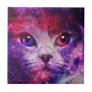 Lila Galaxie-Katze Fliese