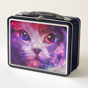 Lila Galaxie-Katze Metall Brotdose