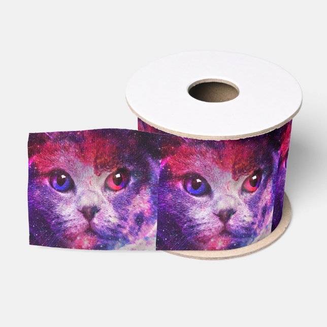 Lila Galaxie-Katze  Ripsband (Spule)
