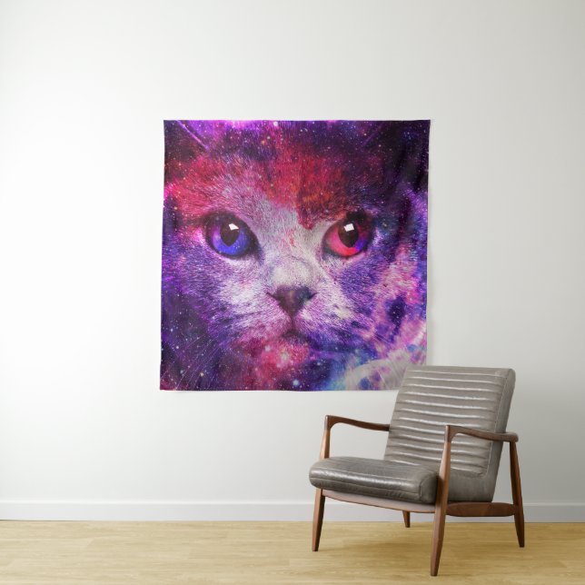 Lila Galaxie-Katze  Wandteppich (Beispiel)