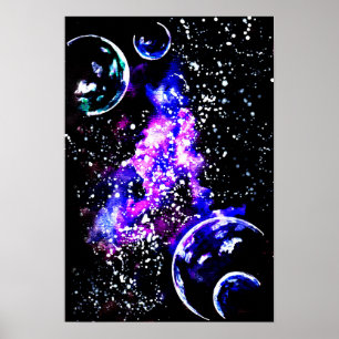 Lila Galaxie mit Planeten Poster