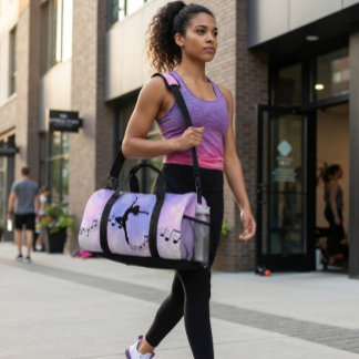 Lila Galaxie Tanz mit Noten Duffle Bag