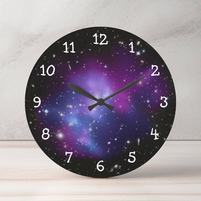 Lila Galaxiecluster Große Wanduhr (Purple Galaxy Cluster Large Clock)