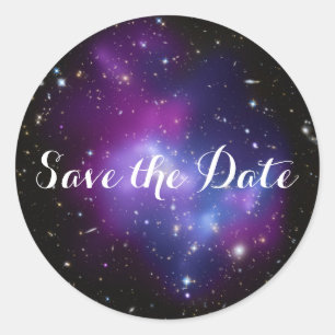 Lila Galaxienhaufen Save-the-Date Runder Aufkleber