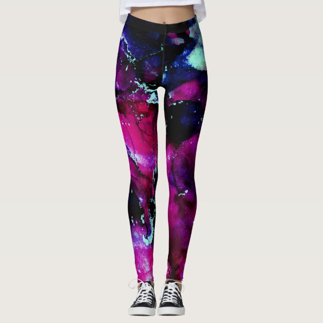 Lila Galaxy Alkoholtink Abstrakt Leggings (Vorderseite)