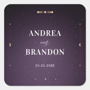Lila Galaxy Celestial Gold Mystic Moon Wedding Quadratischer Aufkleber