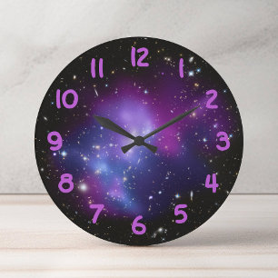 Lila Galaxy Cluster Celestial Foto Große Wanduhr