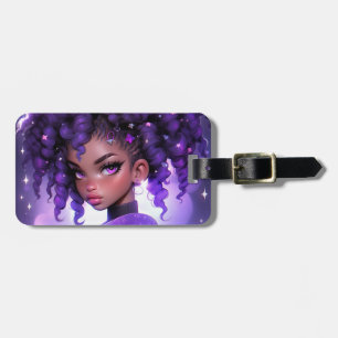 Lila Galaxy Girl mit Curly Hair Gepäckanhänger