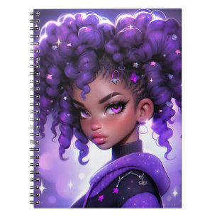 Lila Galaxy Girl mit Curly Hair Notizblock