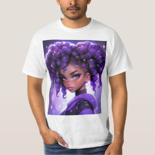 Lila Galaxy Girl mit Curly Hair T-Shirt