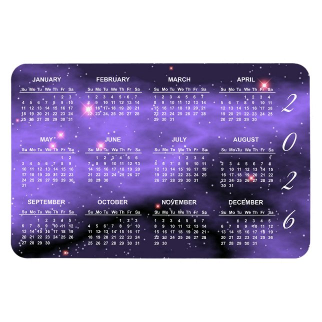 lila Galaxy-Kalender 2026 Magnet (Horizontal)