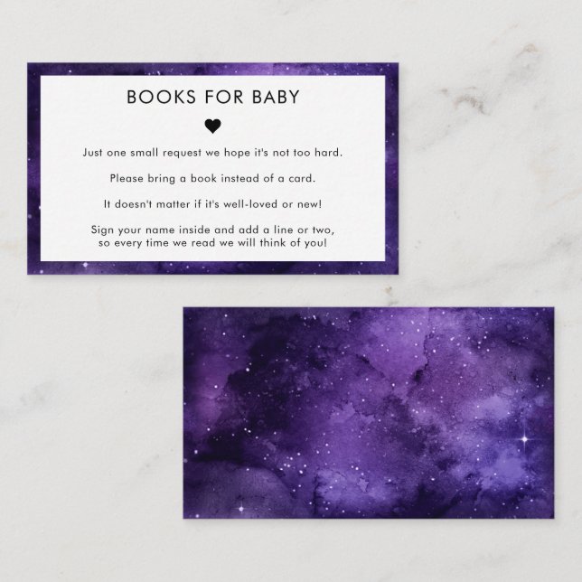 Lila Galaxy Minimalistische Bücher für Babydusche Begleitkarte (Vorne/Hinten)