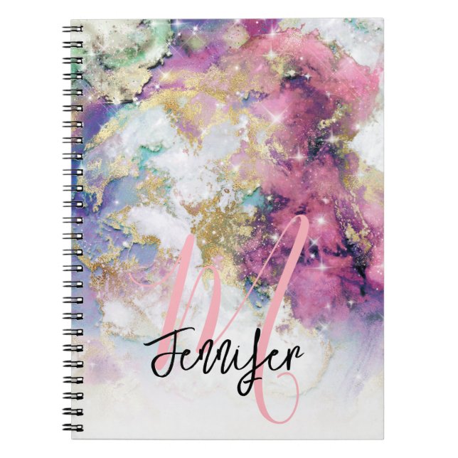 Lila Galaxy Space Monogram Custom Notizblock (Vorderseite)