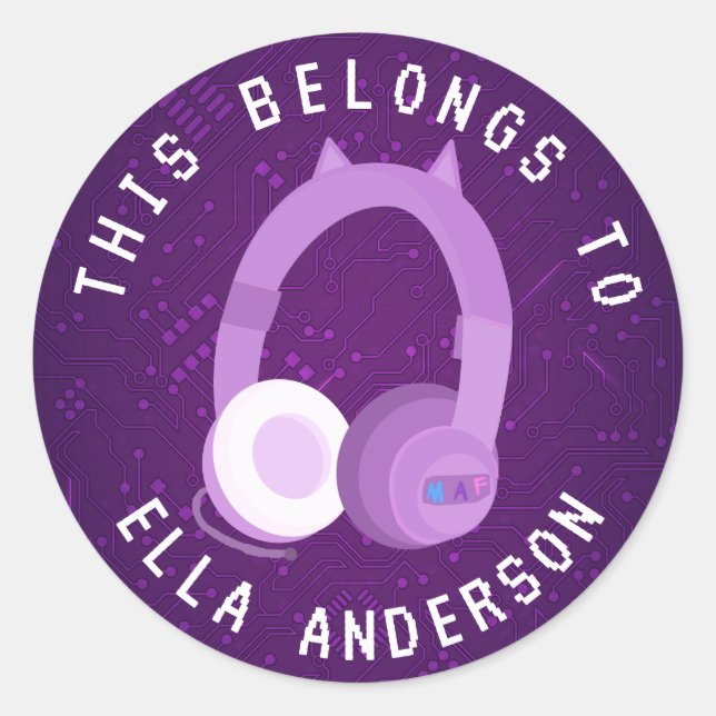 Lila Gamername Dies gehört zu Runder Aufkleber (Vorderseite)