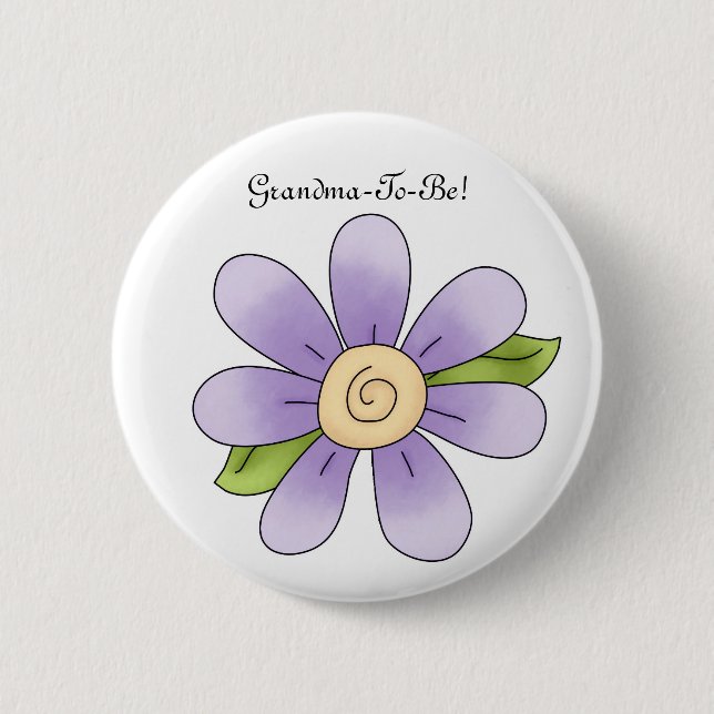 Lila Gänseblümchen-Cartoon-Großmutter-Knopf Button (Vorderseite)