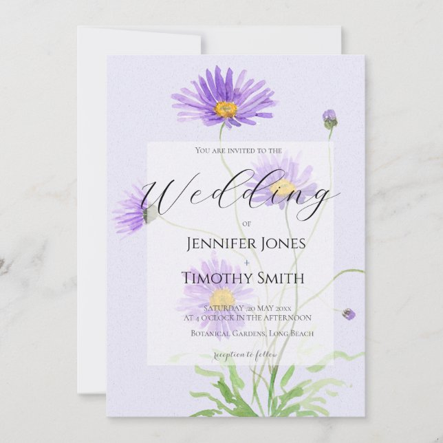 lila Gänseblümchen Hochzeitseinladung Einladung (Vorderseite)