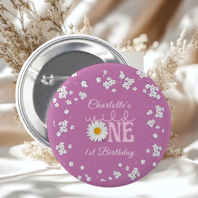 Lila Gänseblümchen Wilde Eins 1. Geburtstag  Button (Von Creator hochgeladen)