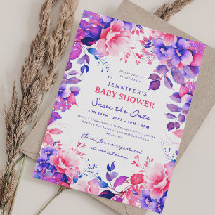 Lila Garden Floral Baby Shower Rett Datum Einladung
