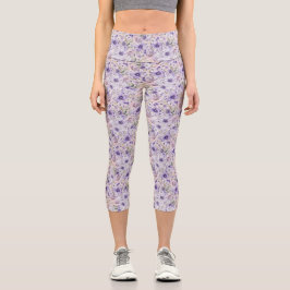 Lila Garden Muster Capri Leggins