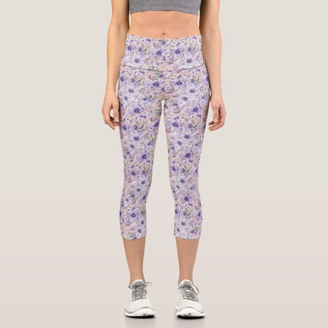 Lila Garden Muster Capri Leggins (Vorderseite)