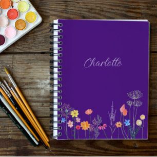 Lila Garten Blume Aquarell Spirituosen Notebook Notizbuch